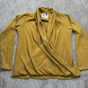 Anthropologie Mustard Yellow Cross-Front Top Akemi + Kim Sweater Size Medium